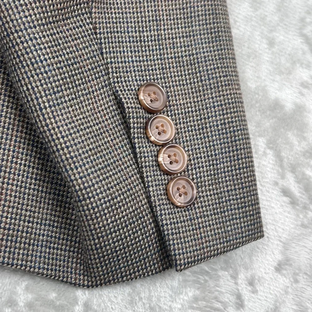 Ralph Lauren Men's 44R 100% Wool Houndstooth Sport Coat Blazer Brown